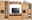 Wandkombination aus Holz mit Glasvitrinen, Regalen und TV-Schrank, frontal betrachtet.