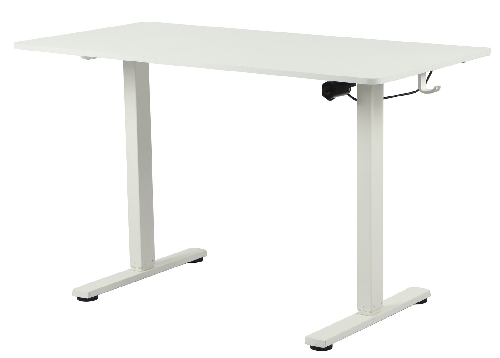 Weißer höhenverstellbarer E-Schreibtisch, seitliche Perspektive