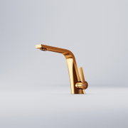 Goldener Waschtisch-Einhebelmischer in seitlicher Perspektive