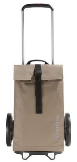 Frontansicht eines Citycruisers in Olivgrün mit zwei großen Rädern und einem Teleskopgriff.