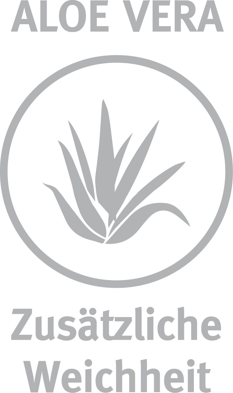 Logo mit Aloe Vera Pflanze und Text 'Zusätzliche Weichheit', Vorderansicht