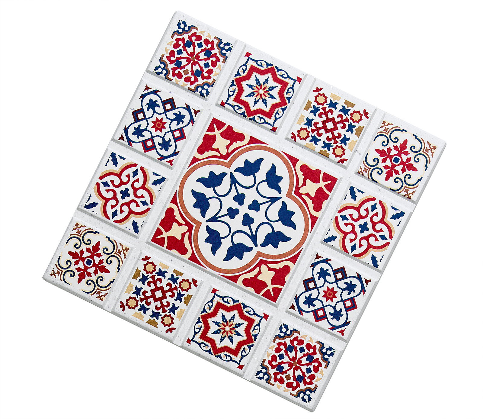 Untersetzer mit buntem, orientalischem Fliesenmuster in Draufsicht