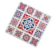 Untersetzer mit buntem, orientalischem Fliesenmuster in Draufsicht