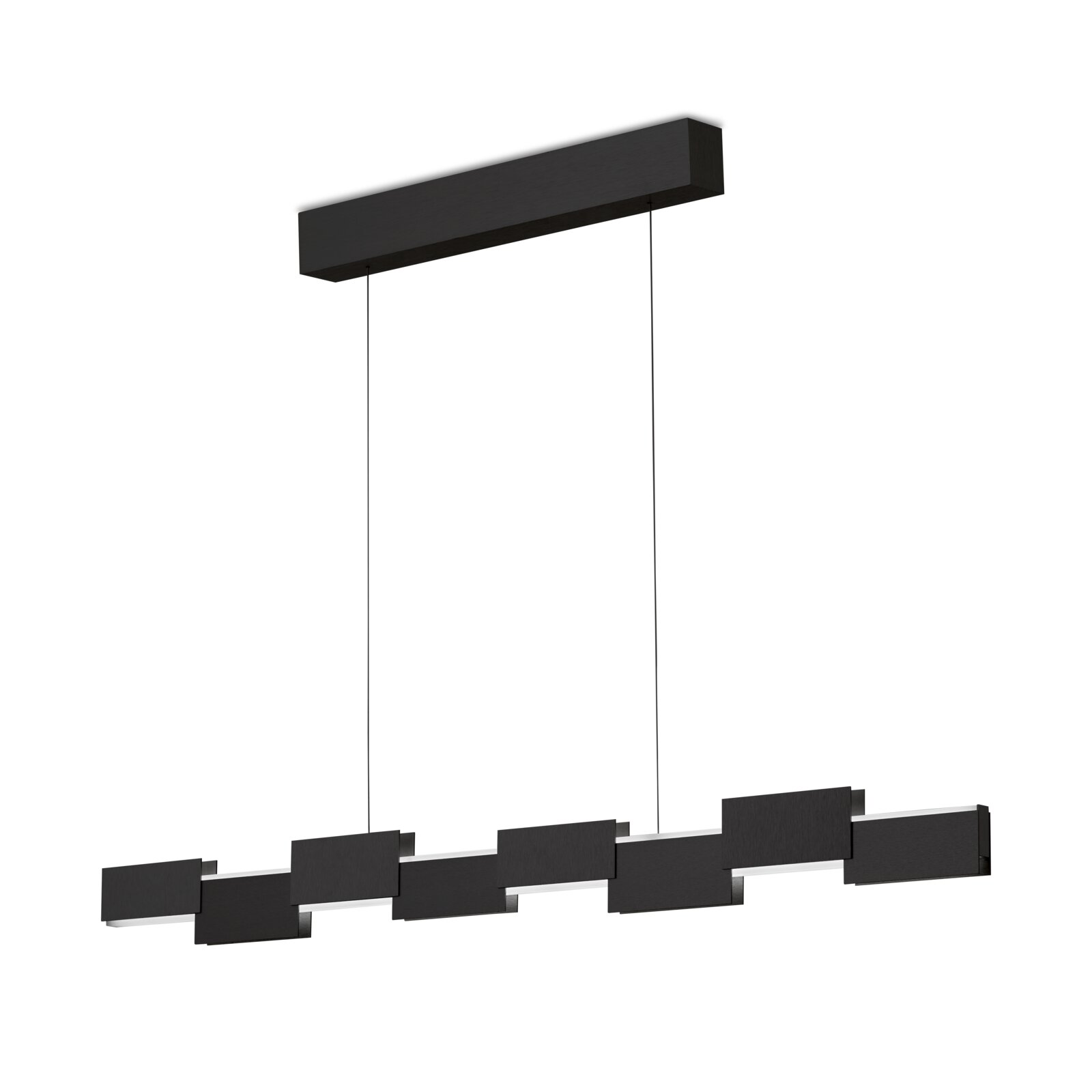 Grossmann LED-Hängeleuchte CREO Moderne schwarze LED-Pendelleuchte mit geometrisch versetzten rechteckigen Elementen und schlanker Deckenhalterung, aus schräger Frontansicht von unten dargestellt