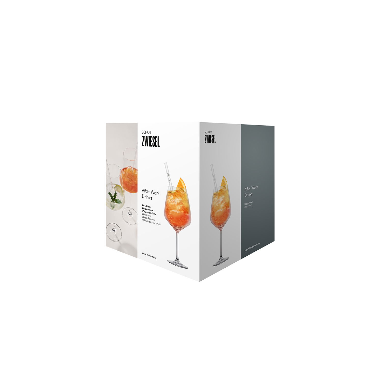 Verpackung des Schott Zwiesel Cocktailglas Drinks Set 9tlg, Vorderansicht mit Abbildung eines gefüllten Cocktailglases.