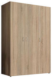 Drehtürenschrank 3-türig aus Holz in Eichenoptik, seitliche Perspektive