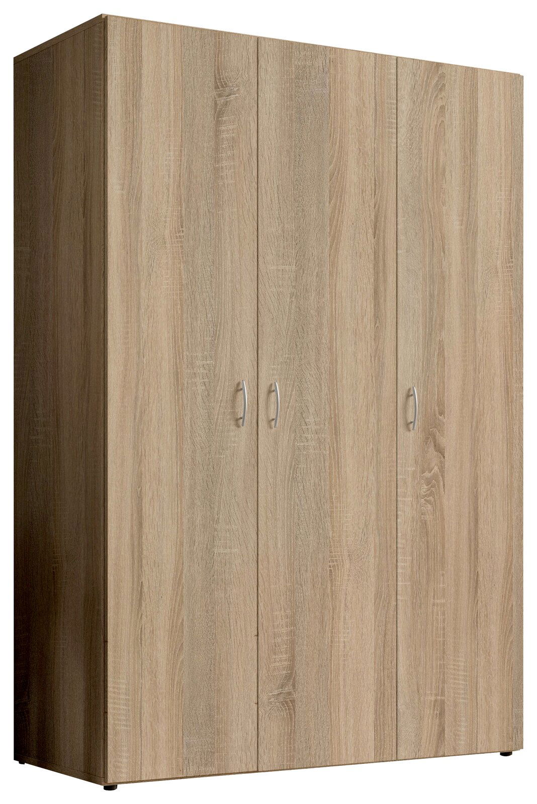 Z2 Drehtürenschrank 3-türig JOE Drehtürenschrank 3-türig aus Holz in Eichenoptik, seitliche Perspektive