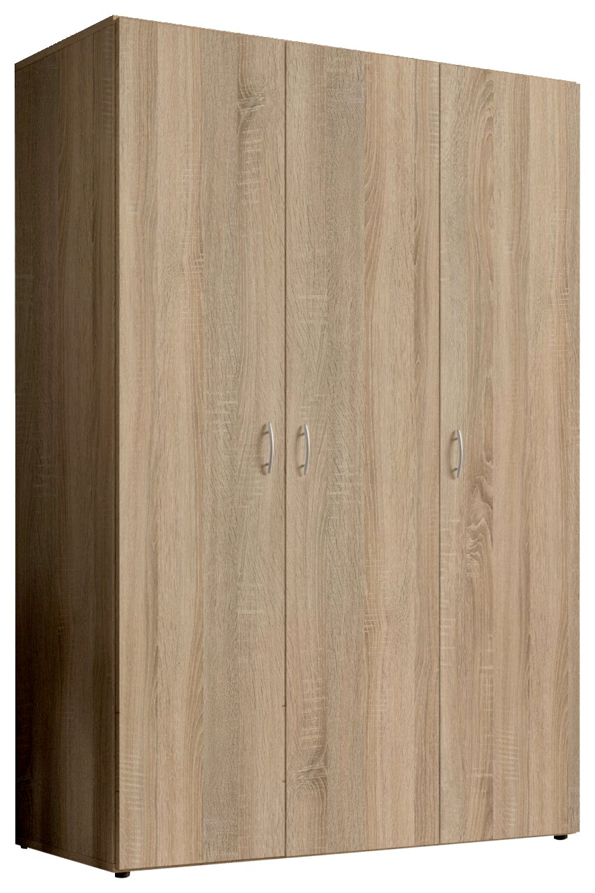 Z2 Drehtürenschrank 3-türig JOE Drehtürenschrank 3-türig aus Holz in Eichenoptik, seitliche Perspektive