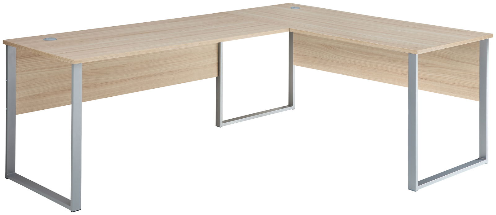 Stylife Hoekbureau BASEL OFFICE L-förmiger Winkelschreibtisch aus hellem Holz mit silbernen Metallbeinen, seitliche Perspektive