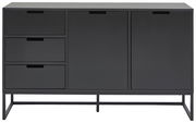 Modernes schwarzes Sideboard mit drei Schubladen und zwei Türen, frontale Ansicht.