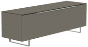 Modernes TV-Lowboard in grauer Farbe, seitliche Perspektive