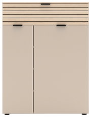 Moderner Schuhschrank mit zwei Türen und einer Schublade in Holzoptik, Frontalansicht