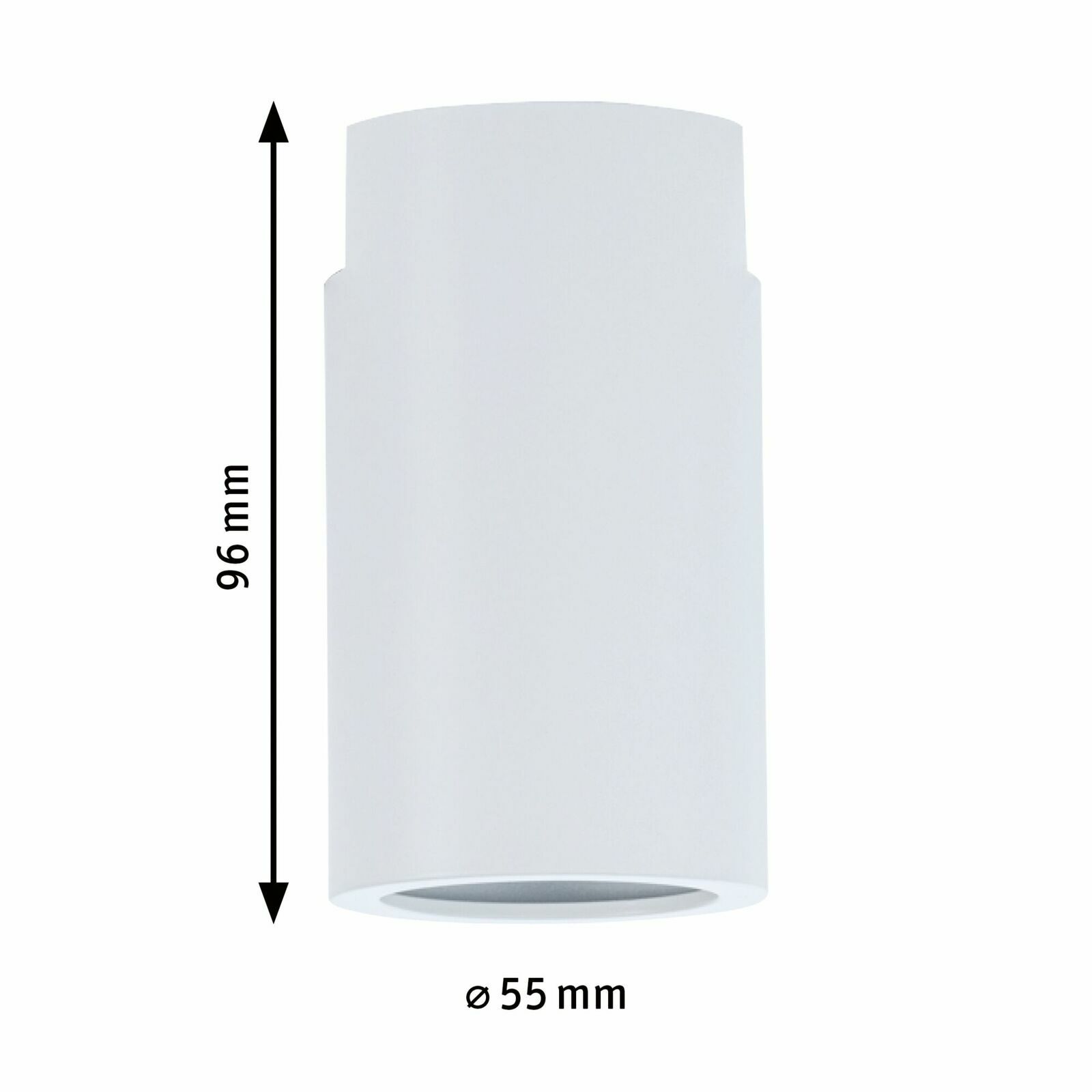 Zylindrische Deckenfassung, weiß, 96 mm hoch, 55 mm Durchmesser, seitliche Perspektive