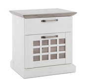 Nachttisch aus Holz mit Schublade und Gitterdesign, seitliche Perspektive