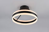 Moderne Deckenleuchte mit schwarzem Ringdesign, von unten betrachtet.