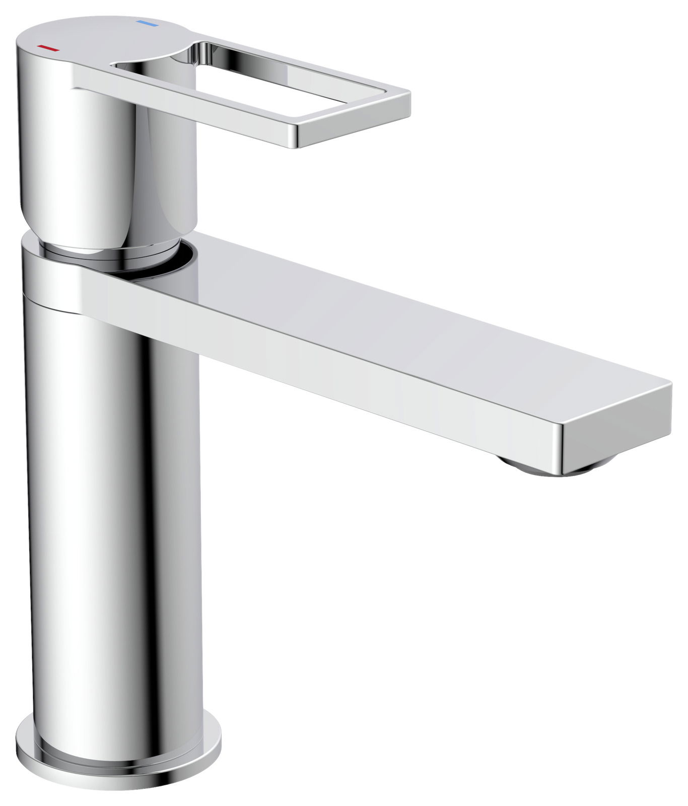 Moderne Waschtischarmatur aus Chrom in seitlicher Perspektive