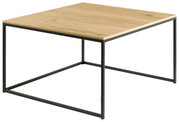 Moderner Couchtisch mit Holzplatte und Metallgestell, seitliche Perspektive