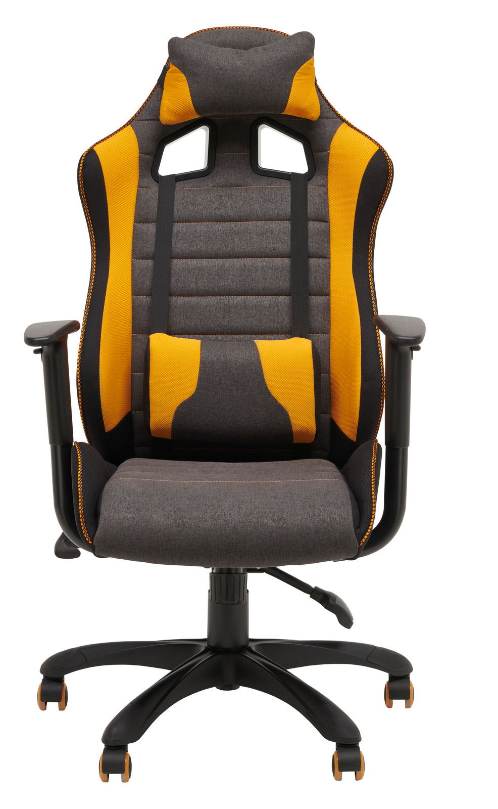 Gaming Stuhl in Grau und Gelb, Vorderansicht