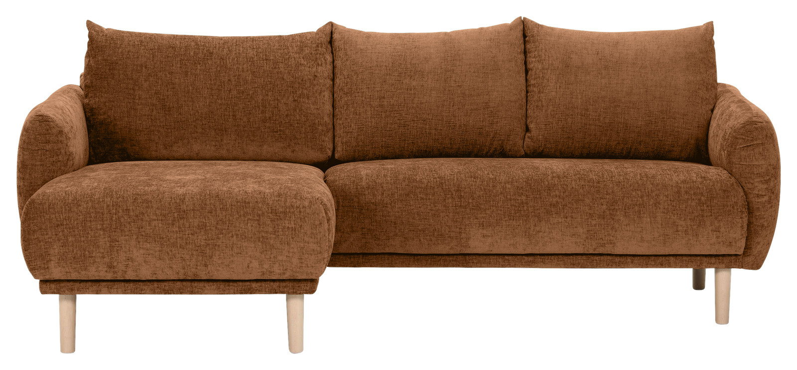 Braunes Ecksofa mit linker Ottomane, Vorderansicht