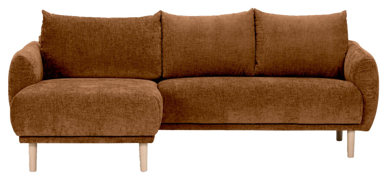 Braunes Ecksofa mit linker Ottomane, Vorderansicht