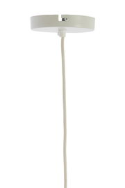 Hängeleuchte von unten mit weißem Baldachin und Textilkabel