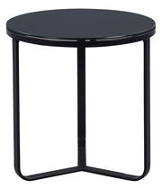 Runder schwarzer Beistelltisch mit Metallgestell, seitliche Perspektive