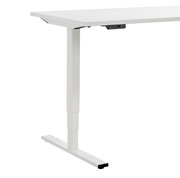 Weißer höhenverstellbarer E-Schreibtisch Voleo aus der Serie EFLEX, seitliche Perspektive auf das Tischbein und die Tischplatte.