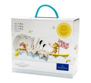 Kinder Geschirr-Set 7-teilig mit fröhlichen Tiermotiven, Vorderansicht der Verpackung