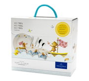 Kinder Geschirr-Set 7-teilig mit fröhlichen Tiermotiven, Vorderansicht der Verpackung