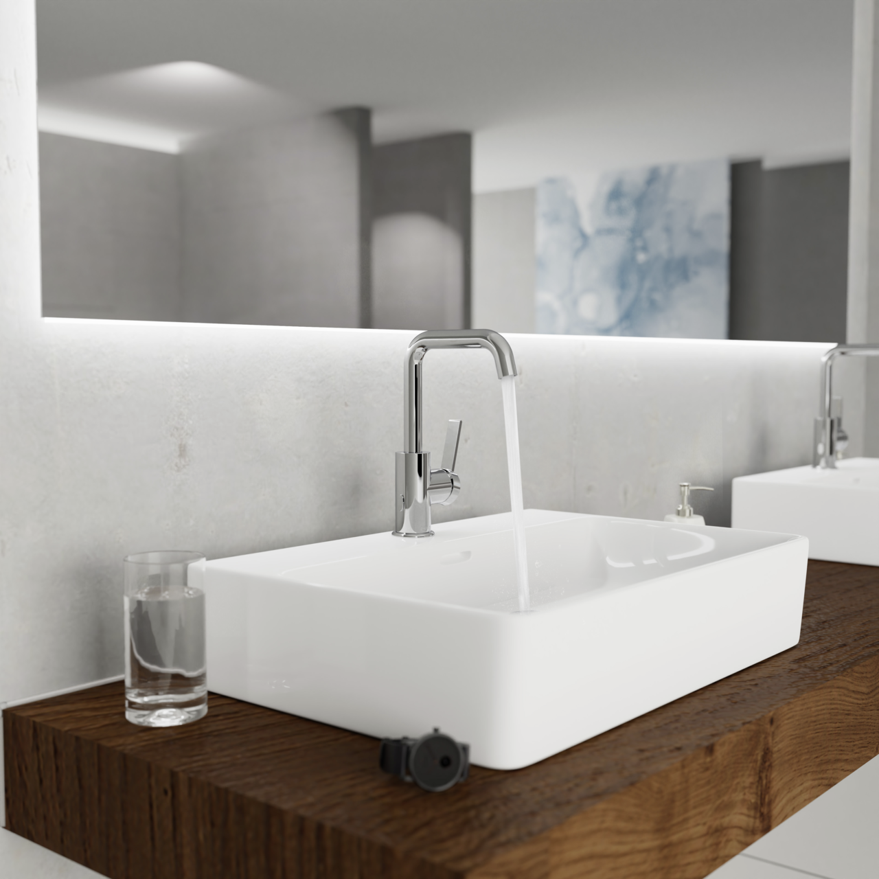Zurbrüggen Waschtischarmatur LOS ANGELES Moderne Waschtischarmatur in einem stilvollen Badezimmer, seitliche Perspektive