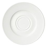 Weiße Untertasse mit strukturiertem Rand, Draufsicht