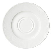 Weiße Untertasse mit strukturiertem Rand, Draufsicht