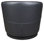 Rückansicht eines modernen, schwarzen Sessels mit glatter Lederoberfläche.