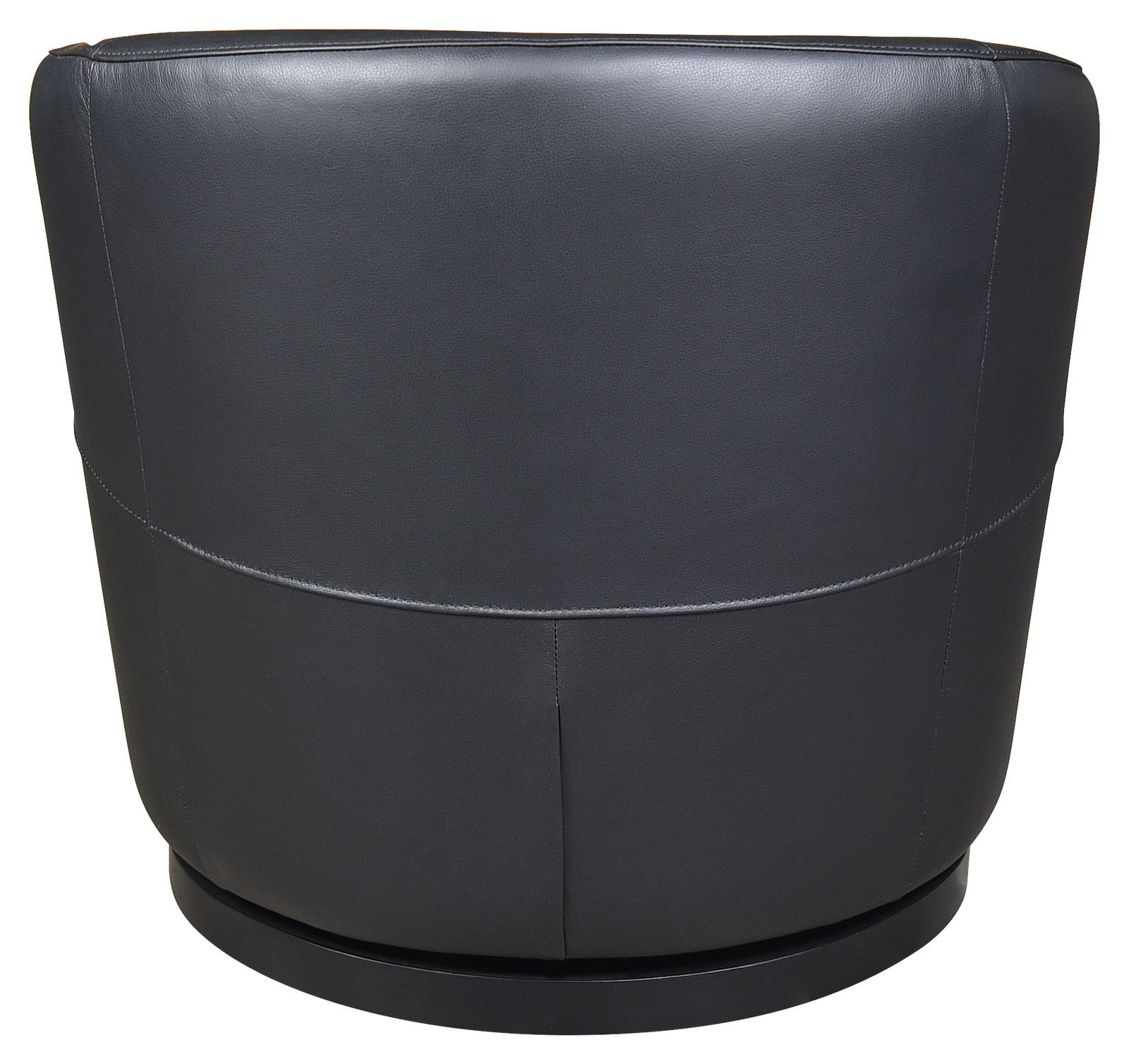 Rückansicht eines modernen, schwarzen Sessels mit glatter Lederoberfläche.