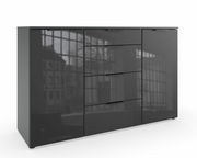 Moderne Kombikommode in Hochglanzoptik mit zwei Türen und vier Schubladen, seitliche Perspektive