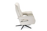 Seitliche Ansicht eines cremefarbenen Relaxsessels Welnova 8035 SUPERIOR mit schwarzem Drehfuß.