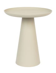 Moderner Beistelltisch in Beige mit konischer Basis, seitliche Perspektive