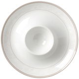 Eierteller Isabella 13cm aus der Vogelperspektive, weiß mit dezentem Muster am Rand