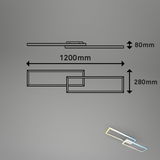 LED Deckenleuchte in aluchrom mit rechteckigem Design, Maße 1200mm x 280mm x 80mm, seitliche Perspektive
