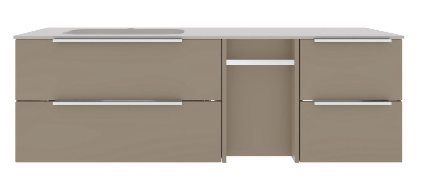 Novel Waschtisch-Set NV.021 Modernes Badmöbel/Waschtischunterschrank in Taupe mit weißer Waschtischplatte und integrierter Ablage, Frontansicht