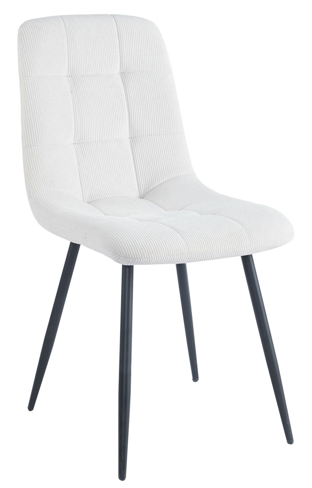 BOXXX Stuhl CURTY Moderner weißer Stuhl mit gepolsterter Sitzfläche und schwarzen Metallbeinen, seitliche Perspektive