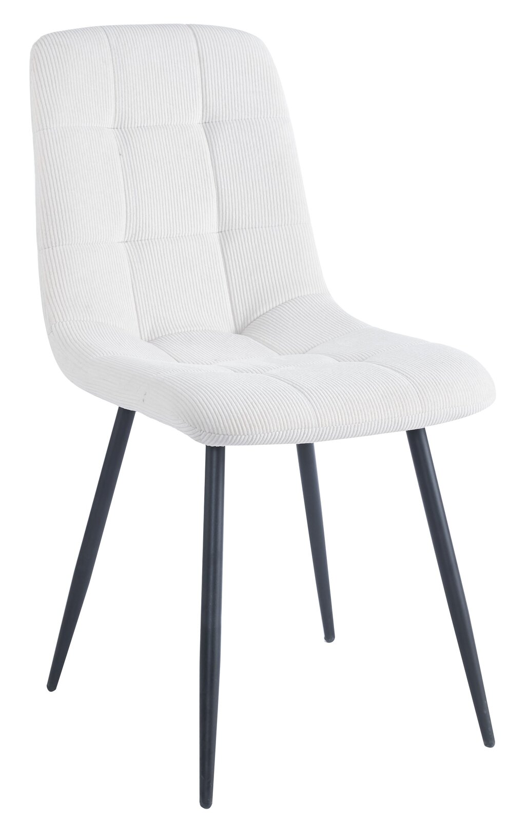 BOXXX Stuhl CURTY Moderner weißer Stuhl mit gepolsterter Sitzfläche und schwarzen Metallbeinen, seitliche Perspektive