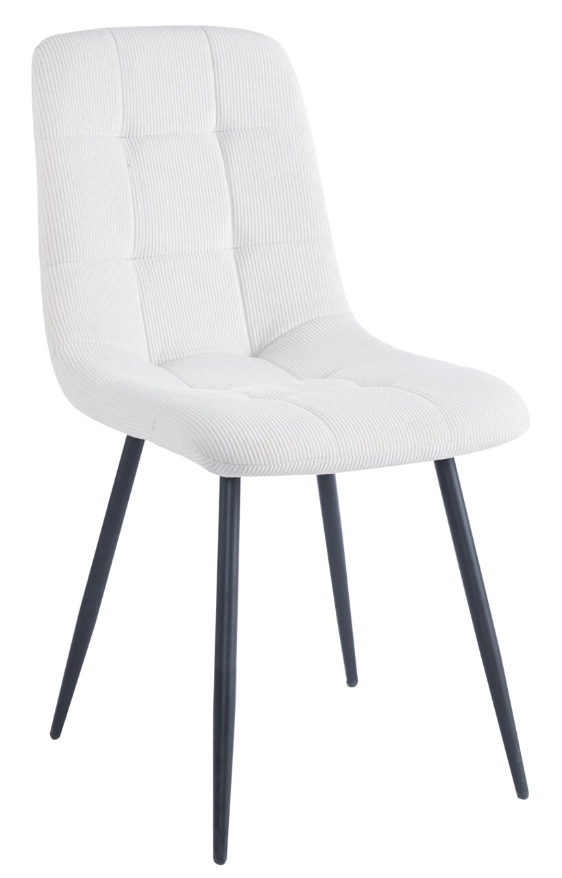 BOXXX Stuhl CURTY Moderner weißer Stuhl mit gepolsterter Sitzfläche und schwarzen Metallbeinen, seitliche Perspektive