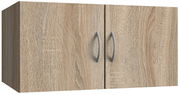 Hängeschrank mit zwei Türen in Holzoptik, frontale Perspektive