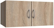 Hängeschrank mit zwei Türen in Holzoptik, frontale Perspektive