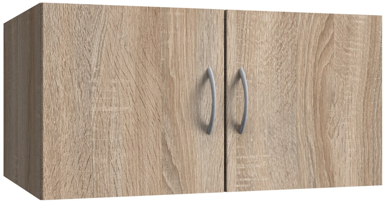 Hängeschrank mit zwei Türen in Holzoptik, frontale Perspektive