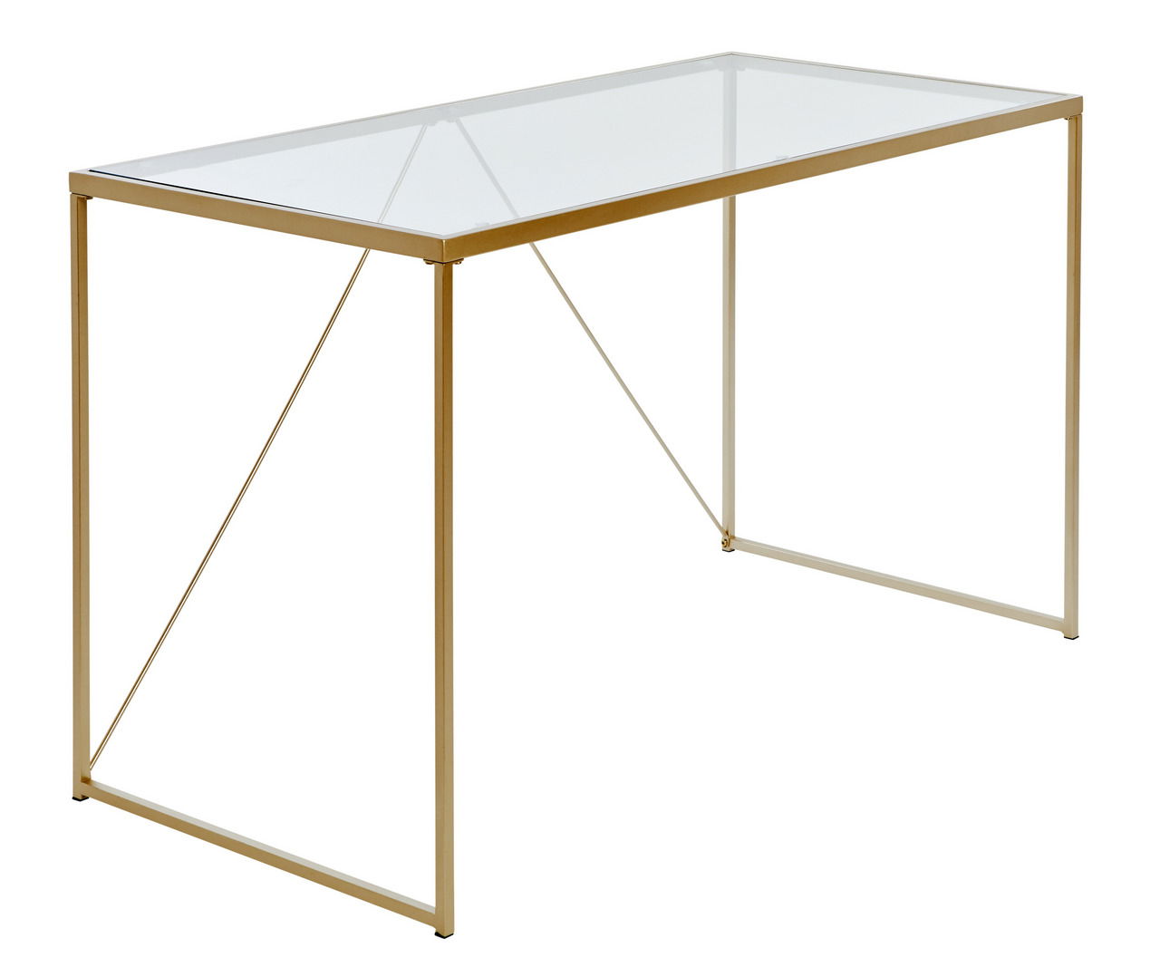 Jahnke Schreibtisch GLAM Moderner Schreibtisch mit Glasplatte und goldfarbenem Metallrahmen, seitliche Perspektive