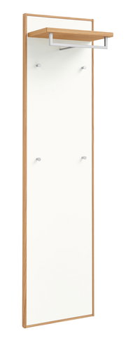 Garderobenpaneel in Holzoptik mit weißer Front, seitliche Perspektive
