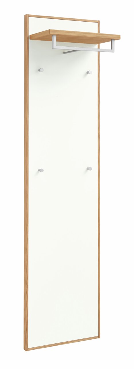 VOSS Garderobenpaneel lang V100 Garderobenpaneel in Holzoptik mit weißer Front, seitliche Perspektive