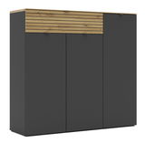 Moderner XXL-Schuhschrank in dunklem Grau mit Holzdetails, Frontalansicht